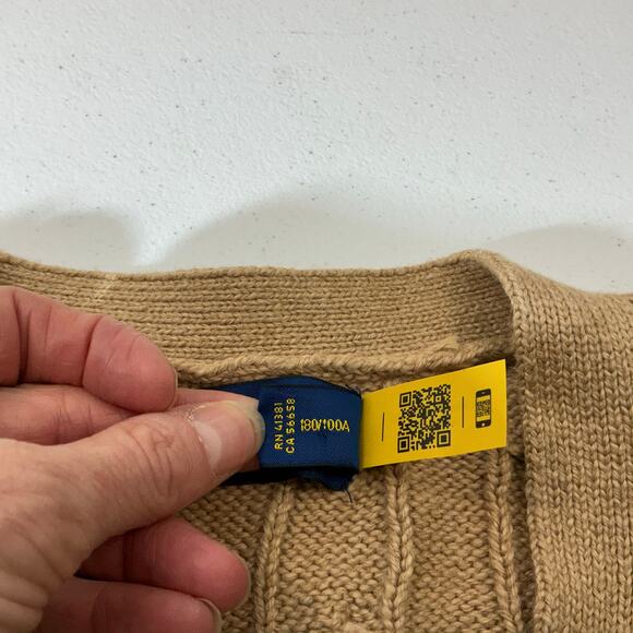 Polo Ralph Lauren Cotton Cable Cotton Camel TanCardigan Sweater Size Large - Picture 5 of 13